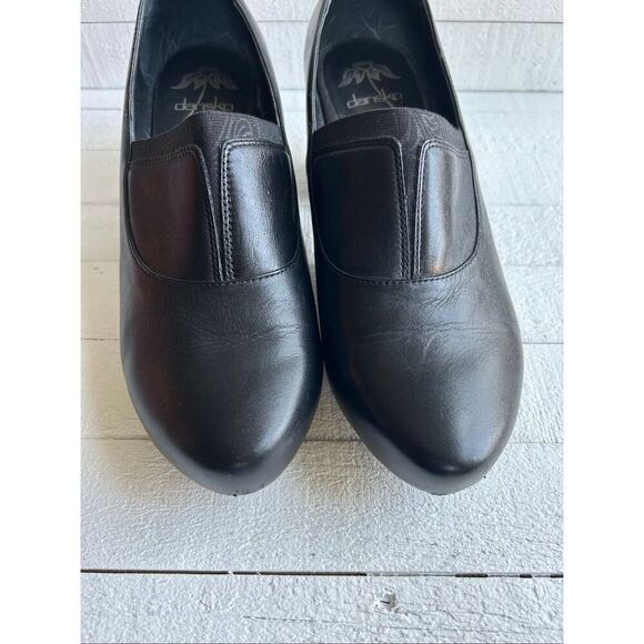 Dansko Women’s Black Leather Wedge Slip-On Comfort Heels Size 40 - Picture 3 of 12